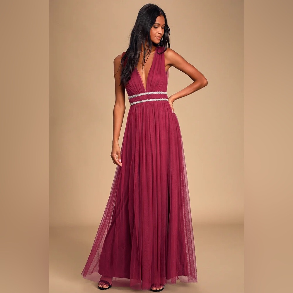 Burgundy tulle formal dress